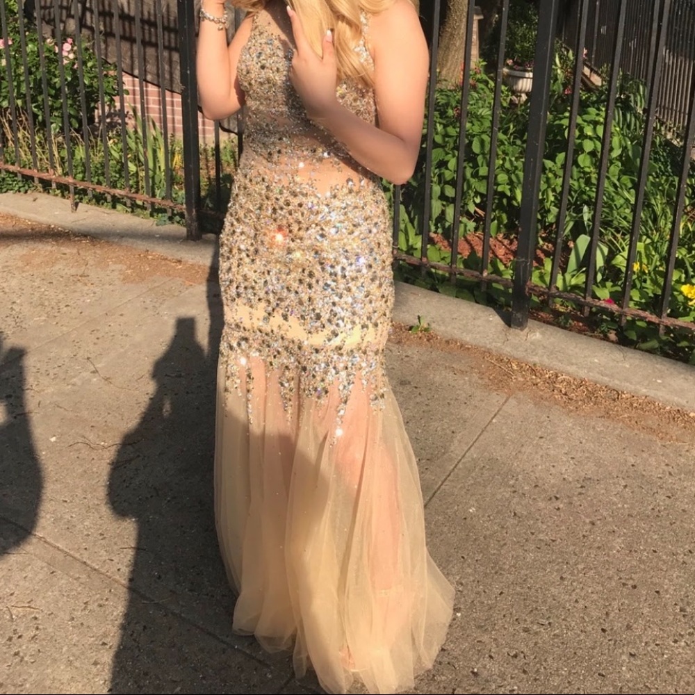 Beautiful champagne jeweled prom dress